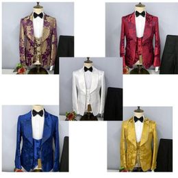 Men's Suits 2023 Factory Foreign Trade Suit Men's Dress Pattern Banquet Wedding Groom Support Printed Vest Three-piece For Men