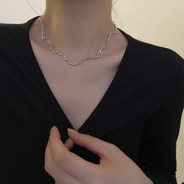 Choker Necklace For Women Zircon Wave Metal Chains Texture Clavicle Chain Temperament Party Kpop Jewelry Accessories 2023