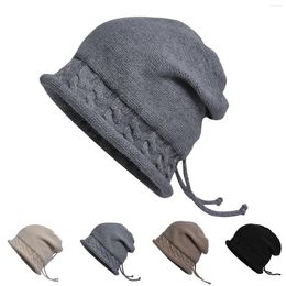 Berets Women Winter Pullover Knitting Pile Cap Drawstring Crimp Thermal Big Head Enclosure Ear Girls Mad Hat Hats With For