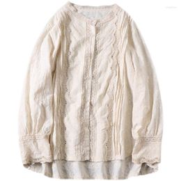 Women's Blouses Forest Mori Girl Lace Embroidered Pure Cotton Spring Pleat Doll Shirt Lolita Long Sleeve Basic Tops Women Blusas Femininas