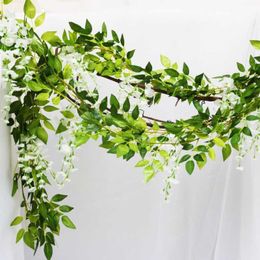 Decorative Flowers Wreaths 180cm Fake Ivy Wisteria Flowers Artificial Plant Vine Garland for Room Garden Decorations Wedding Arch Baby Shower Floral Decor T230217