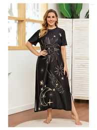 Plus Size Dresses Middle East Selling Large Dress Sun Star Loose Graffiti Black Casual Long T-shirt Outfits