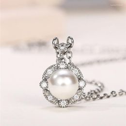 Pendant Necklaces CAOSHI Elegant Lady Engagement Necklace With Simulated Pearl Shiny Zirconia Accessories For Wedding Ceremony Graceful