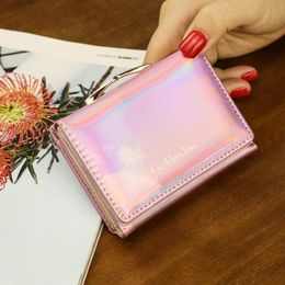 Wallets Women's Small Leather Wallet Cute Laser Purse Female Card Holder For Cards Mini Coin Box Passport Cover Short Purses Women