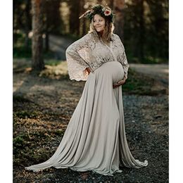 Elegant Lace And Chiffon Maternity Wedding Sexy V Neck Maxi Gown Long Sleeve Pregnancy Dress For Photo Shoot 328 328