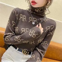 2023 GGity Women Sweaters Turtleneck Brand Knit Pullovers Tight Pile Collar Bottoming Sweater Tops