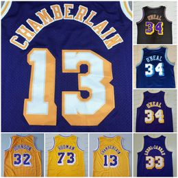 Vintage Shaquille Basketball Jersey 13 Wilt Chamberlain Kareem Abdul SHAQ Jabbar 73 Dennis Rodma Mens Stitched Purple Yellow Retro