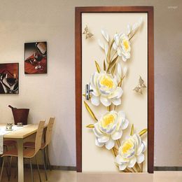 Wallpapers Golden Flowers Butterfly Wall Stickers DIY Removable Door Sticker Living Room Decoration Poster Wallpaper Home Decor 3D