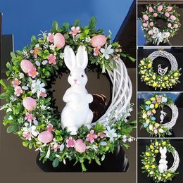 Decorative Flowers Garland Door Hanging Decoration Spring Egg Butterfly Home Garden Easter Party