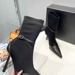 Designer Shoes High edition 2023 autumn and winter new elastic socks small square head sexy high-heeled fashion show thin short boots