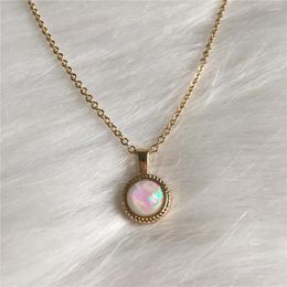 Pendant Necklaces Trendy Necklace Gold Color Plating Small Pink Stone For Women Girl