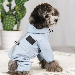 Dog Apparel Raincoat Waterproof Four-legged Hooded Clothes Warm Pet Supplies For Autumn Winter Blue Pink Loose Cute Cotton Soft Top