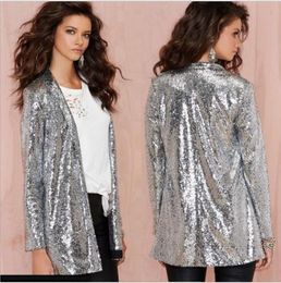 Women's Suits & Blazers Qooth Sequin Jacket Gold Bling Silver Black Women Elegant Suit Coat Night Club Glitter Shiny Punk Outwear QH2177