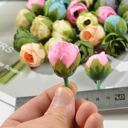 Decorative Flowers Wreaths 10pcs Cheap Mini Real Touch Silk Artificial Rose Flower Head Camellia Buds Wedding Home Decoration Wreaths Craft Fake Flowers T230217