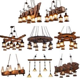 Pendant Lamps Vintage Retro Bar Industrial Wind Chandeliers Solid Wood Personality Old Boat Suspension Lighting LuminairePendant