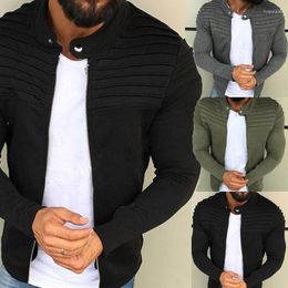 Men's Hoodies Men Zip Cotton Casual Elastic Coat Tops Jacket Outwear Slim Jogger Zipper Autumn Winter Stand Collar Sweatsuit