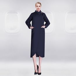 Singapore Trend Airline Company Occupation Dress New Woman Spring Autumn Long Woollen Coat Stewardess Uniform Clothing Lady