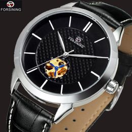 Wristwatches Fashion Men's Watches Durable Leather Strap Luxury Wrist Watch Silver Case Mechanical Automatic For Men