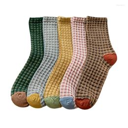 Women Socks 5 Pairs Funny Sweet Plaid Cotton Woman Harajuku Fashion Cute Girl Kawaii Casual Breathable Soft Female