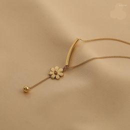 Choker Titanium Steel Flower Ball Pendant Necklace For Women Gold Colour Clavicle Chain Short Necklaces Female 2023 Fashion Jewellery