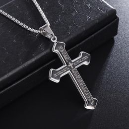 Pendant Necklaces Men's Exquisite Stainless Steel Cross Necklace Punk Fashion Christian Bible Poetry Amulet Jewellery Gift