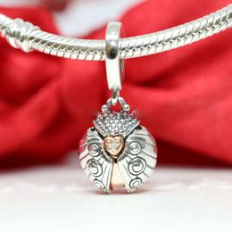 925 Sterling Silver Two-tone Lucky Ladybug Dangle Charm Bead Fits European Pandora Style Beads Bracelets