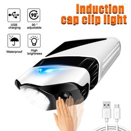Headlamps LED Headlamp Waterproof Sensor Headlight Camping Rechargeable 3 Modes Clip-on Cap Working Light