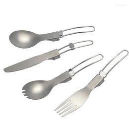 Dinnerware Sets Titanium Cutlery Set Portable Outdoor Foldable Fork Spoon Camping Travel Couverts Pliable Kids Lunch C