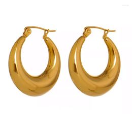 Hoop Earrings Gold Plated Stainless Steel For Women Ladies Classic Hollow Square Oval Circle Jewelry Drop