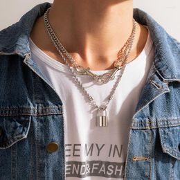 Pendant Necklaces Punk Thick Chain Necklace For Women Men Silver Colour Alloy Multi-layer Hiphop Concert Party Jewellery Collar 16336