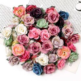 Decorative Flowers Wreaths Silk Rose Artificial Flowers Heads Wedding Decoration Home Room Decor Interior Garden Party DIY Garland Accessories Fake Plants