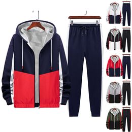 Fashion Spring Spliced Tracksuits For Men Long Sleeve Cardigan Zipper Hooded Jackets And Casual Sports Pants Loose 2 Piece Sets 22144