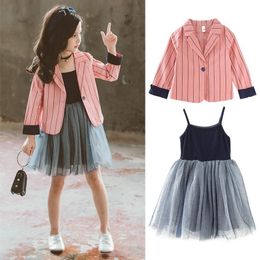 Clothing Sets Girls Set Autumn Teenage Striped Suit Jackets Dress School Tracksuit Clothes Children 4-13 Years