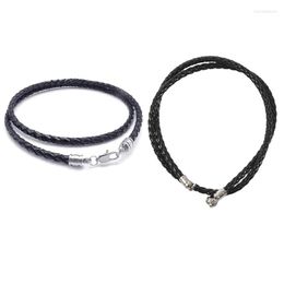 Chains 2PCS Jewelry Men's Necklace - 3mm Cord Leather Stainless Steel For Men Color Black With Gift Bag 40cm & 55cm