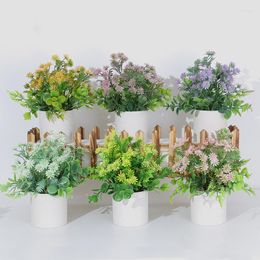 Decorative Flowers Artificial Flower Potted Lilac Chrysanthemum Green Small Indoor Plant Home Decoration Desk Shower Room