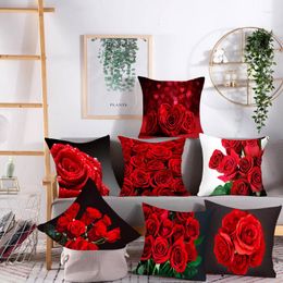 Pillow Rose Flower Polyester Printing Square Cover Car Sofa Pillowcase Simple Home Decoration Ornaments