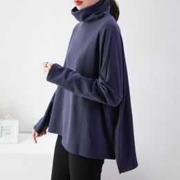 Women's T Shirts High-neck Loose Warm T-shirt Bottoming Shirt Ladies Autumn And Winter Style Plus Velvet Thick Size Top