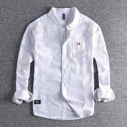 Men's Dress Shirts Japanese Style Trendy Washed Men Pure White Simple Long Sleeved Casual Turn Down Collar M-3XL For
