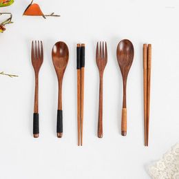 Dinnerware Sets Natural Environmentally Lacquered Nanmu Lunch Solid Wood Portable Travel Set Wooden Spoon Fork Chopsticks Kitchen