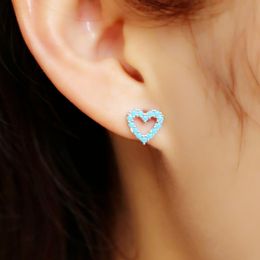 Stud Earrings Korean 925 Sterling Silver Hollow Blue Rhinestone Star Love Heart For Women Cute Fashion Jewelry Brinco GiftsStud