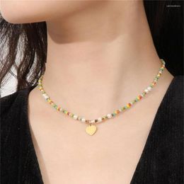 Pendant Necklaces Boho Colourful Geometric Beads Faux Pearl Chain Heart Sequin Necklace For Women Female Vintage Fashion Choker Jewellery