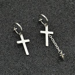 Dangle Earrings Hoop For Women Fashion Jewelry Clip On Ear Without Piercing Stainless Steel Cross Chain Pendant Sexy Men Earring