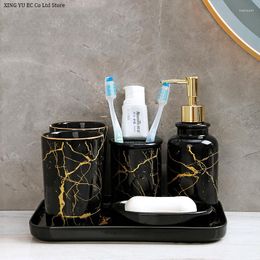 Bath Accessory Set Nordic Marble Toothbrush Holder Bathroom Supplies Ceramic Toothpaste Dispenser Lotion Bottle Mouthwash Cup Five-piece