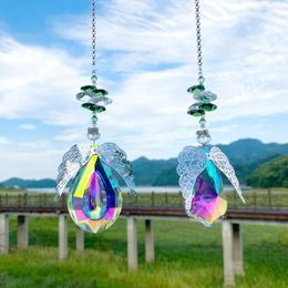 Figuras decorativas Objetos Crystal Angel Wing pendurado pendente de metal home Garden Car Decor para cortinas de janela Presentes de lâmpada