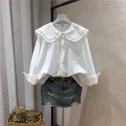 Women's Blouses Lamtrip Unique Lolita Lace Patchwork Sweet Long Sleeve White Shirt Blouse 2023 Autumn