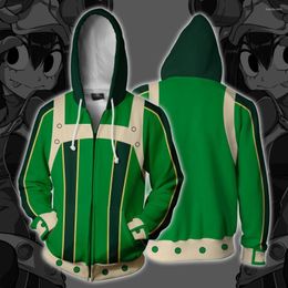Men's Hoodies Hero Academia Asui Tsuyu Cosplay 3D Printing Costumes Zipper Sweatshirts Unisex Adult Man/women Clothing