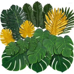Decorative Flowers 88PCS Palm Leaves Golden Tropical With Stems Fake Leaf Plant For Hawaiian Party Beach Table Leave Decorations