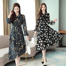 Casual Dresses DROWYD Fashion Girl Chiffon Print Midi Dress Women Black Bohemian Plus Size Elegant Floral Club Party Vestido
