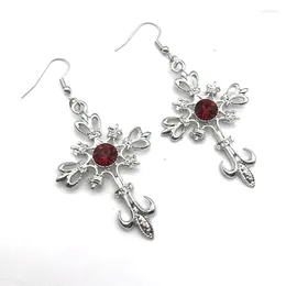 Dangle Earrings Gothic Vintage Cross Pendant Red Zircon Punk Jewellery Fashion Charm Statement Women's Wedding Party Gift