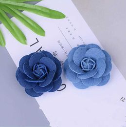 Decorative Flowers Wreaths 5Pcs/Lot Korea Denim Fabric Flowers Hair Accessories Clothes Hats Dress Decoration DIY Crafts Supplies T230217